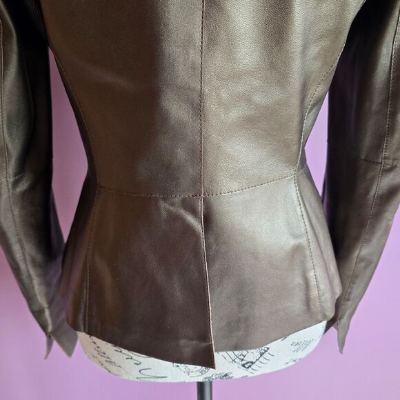 Lafayette 148 New York genuine leather brown full zip jacket blazer Sz4 - Picture 11 of 11